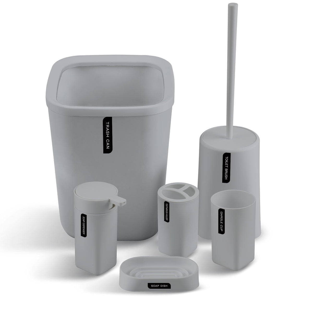 6 Pieces Bathroom Accessories- Bathroom Bin And Toilet Brush Set- Durable Toothbrush Holder Cup- Soap Dispenser With Pump- Soap Dish Holder- Modern Trash Can