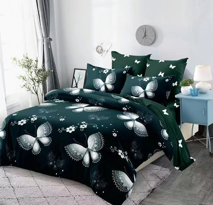 4 Piece (King)  Bedding Set 3D Design Duvet Cover Set Microfibre Printed Bedding Set with Pillow Cases and Extra Fitted Sheet Hypoallergenic
