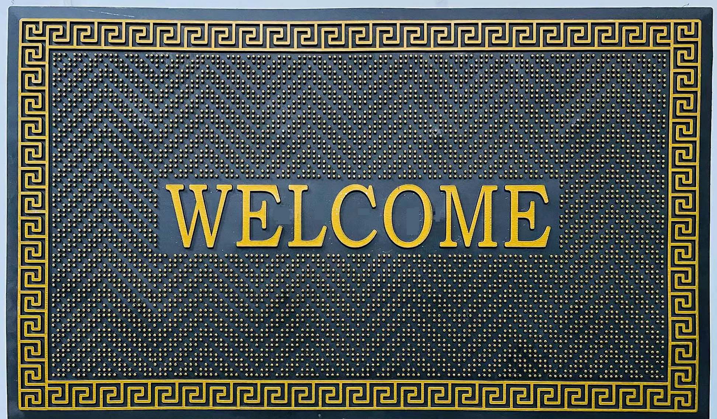 Golden&Black Welcome 73cm x 43cm Heavy Duty Rubber Dirt Trapper Door Mat - Outdoor Non-Slip