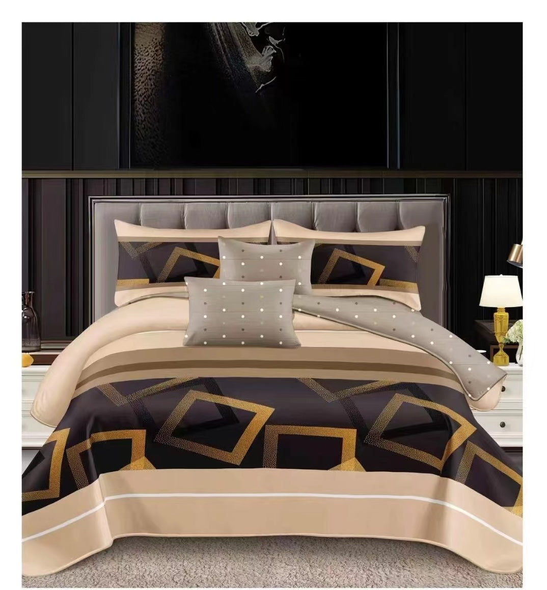4 Piece (King)  Bedding Set 3D Design Duvet Cover Set Microfibre Printed Bedding Set with Pillow Cases and Extra Fitted Sheet Hypoallergenic
